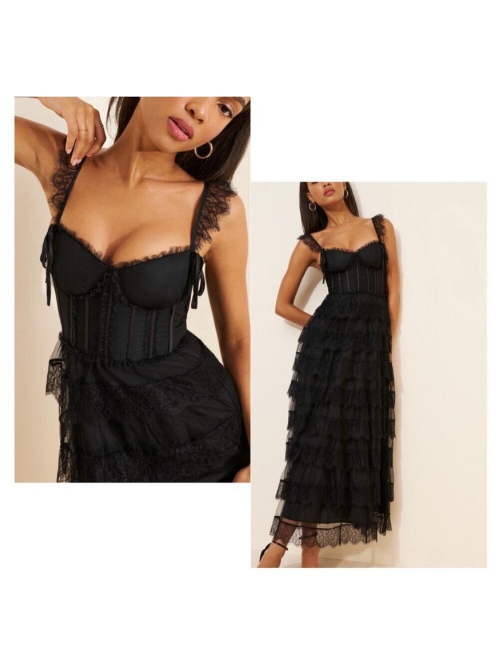Amy Jane London Adessa Maxi Ruffle Lace Black Dress Size Medium